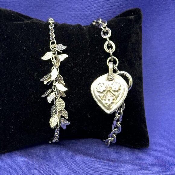 J. Jill Duo:  Silver-Tone Bracelets.  Floral & Leaf Charms. Original Tag - Picture 1 of 15